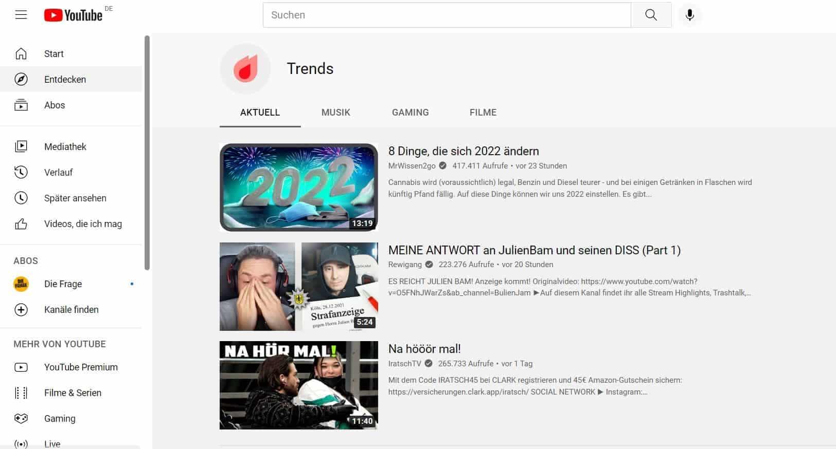 YouTube Trends ermitteln